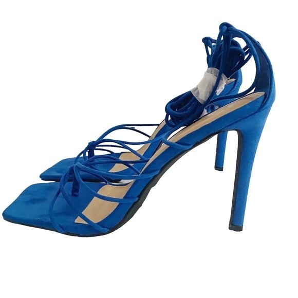 NWB Just Fab Scarlett Gladiator Heeled Sandal Turkish Sea Blue Size 8.5 - Picture 6 of 11